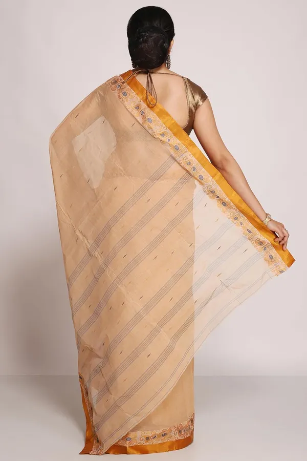 Beige_Pure_Cotton_Saree_Designer_Velvet_Border_Without_Blouse_Piece_For_Women