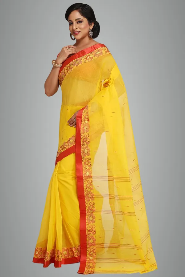 Yellow_Pure_Cotton_Saree_Designer_Velvet_Border_Without_Blouse_Piece_For_Women