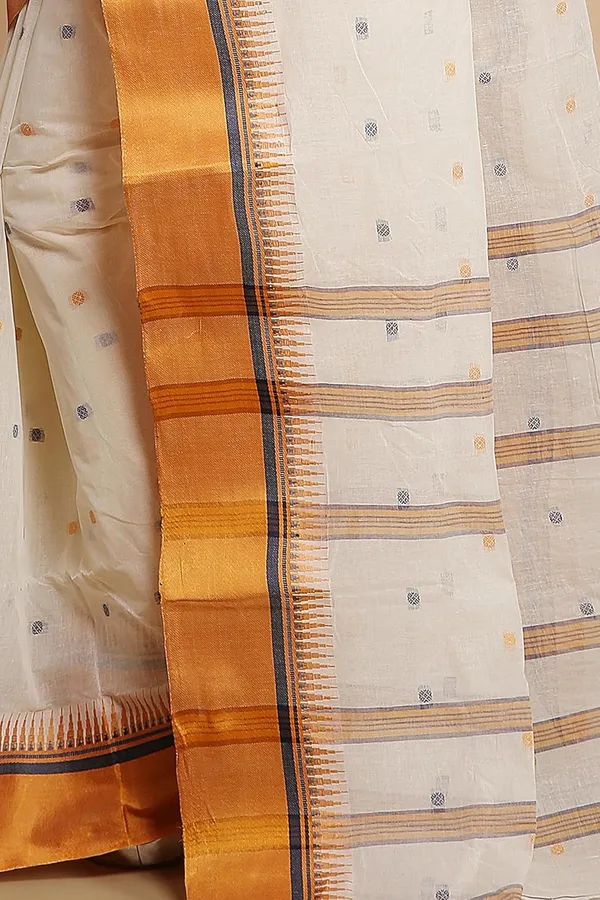 White_Pure_Cotton_Bengali_Saree_With_Velvet_Solid_Border_For_Women
