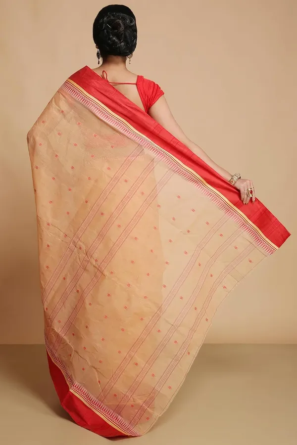 Beige_Pure_Cotton_Bengali_Saree_With_Velvet_Solid_Border_For_Women
