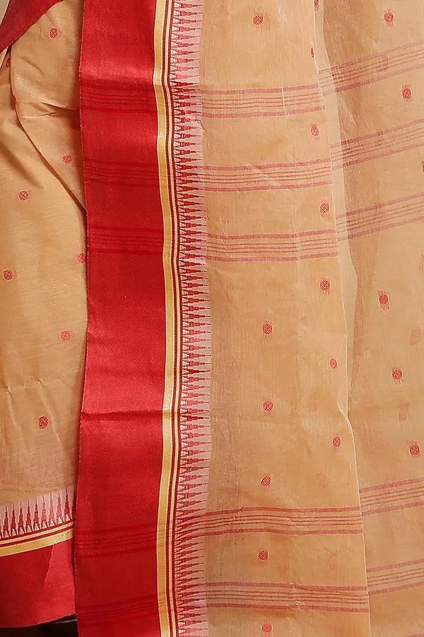 Beige_Pure_Cotton_Bengali_Saree_With_Velvet_Solid_Border_For_Women