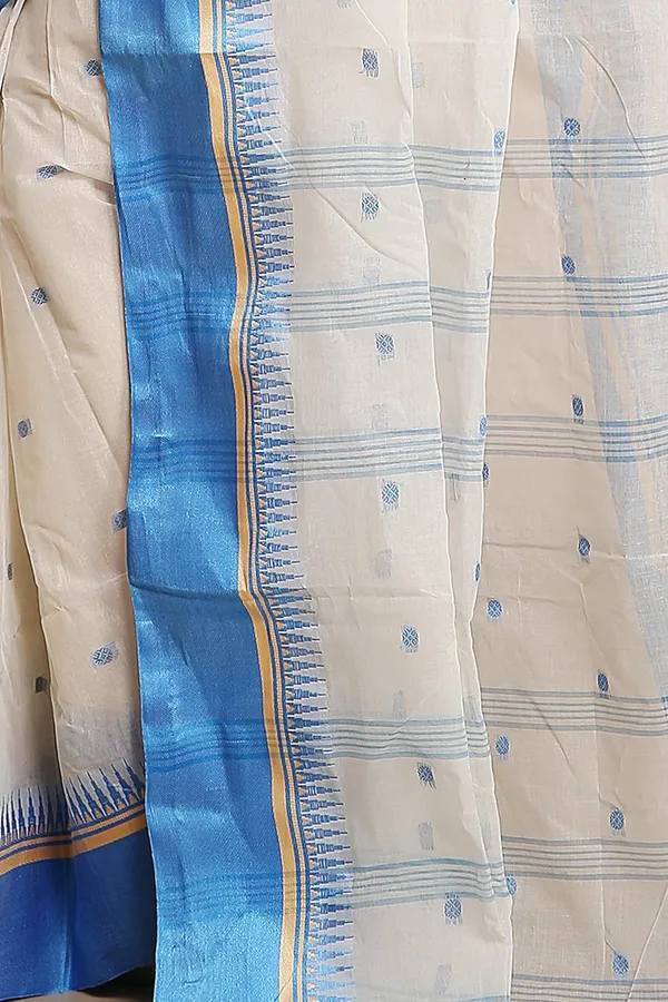 White_Pure_Cotton_Bengali_Saree_With_Velvet_Solid_Border_For_Women