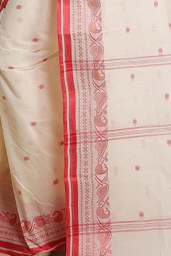 White_Pure_Cotton_Saree_All_Over_Buti_Work_With_Velvet_Designer_Border_For_Women