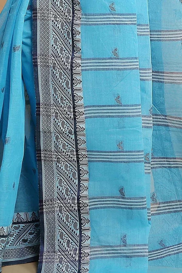 Sky_Blue_Pure_Cotton_Saree_With_All_Over_Leaf_Work_With_Designer_Cotton_Thread_Border_For_Women