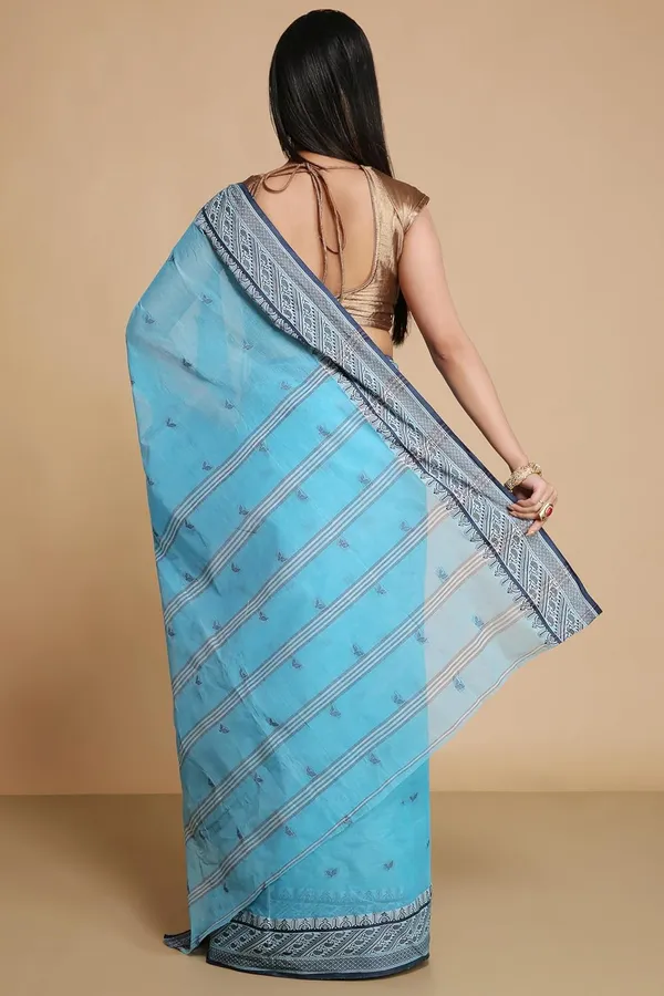 Sky_Blue_Pure_Cotton_Saree_With_All_Over_Leaf_Work_With_Designer_Cotton_Thread_Border_For_Women