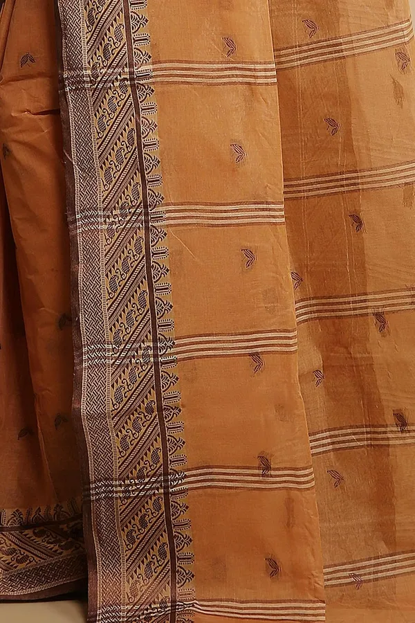 Blush_Brown_Pure_Cotton_Saree_With_All_Over_Leaf_Work_With_Designer_Cotton_Thread_Border_For_Women