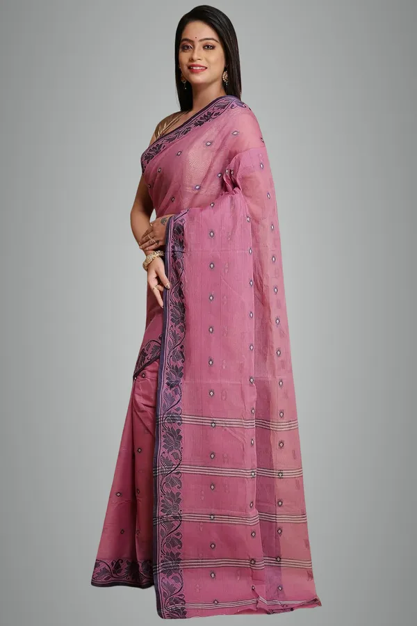 Pink_Pure_Cotton_Saree_With_Woven_Designer_Thread_Border_For_Women