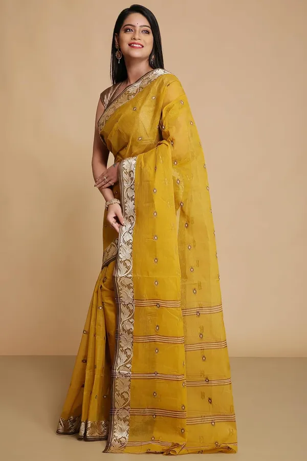 Mustard_Pure_Cotton_Saree_With_Woven_Designer_Thread_Border_For_Women