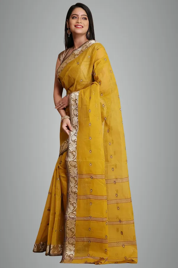 Mustard_Pure_Cotton_Saree_With_Woven_Designer_Thread_Border_For_Women