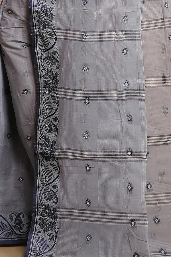 Grey_Pure_Cotton_Saree_With_Woven_Designer_Thread_Border_For_Women