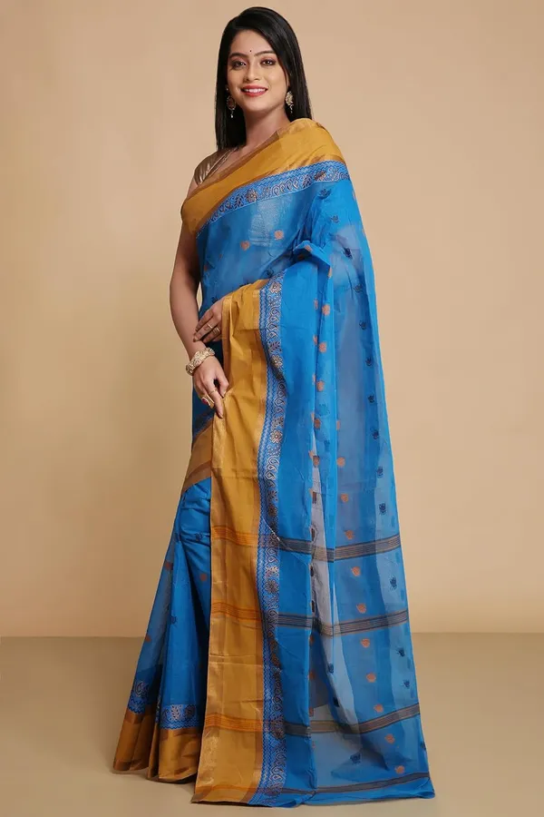Blue_Pure_Cotton_Saree_With_Solid_Border_For_Women