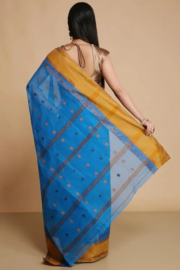 Blue_Pure_Cotton_Saree_With_Solid_Border_For_Women