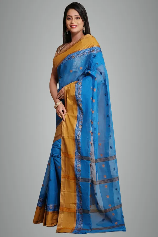 Blue_Pure_Cotton_Saree_With_Solid_Border_For_Women