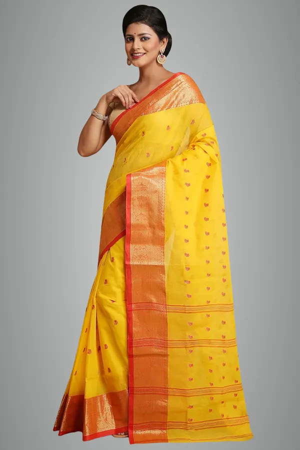 Yellow_Pure_Cotton_Saree_With_Kalka_Designer_Zari_Thread_Border_For_Women