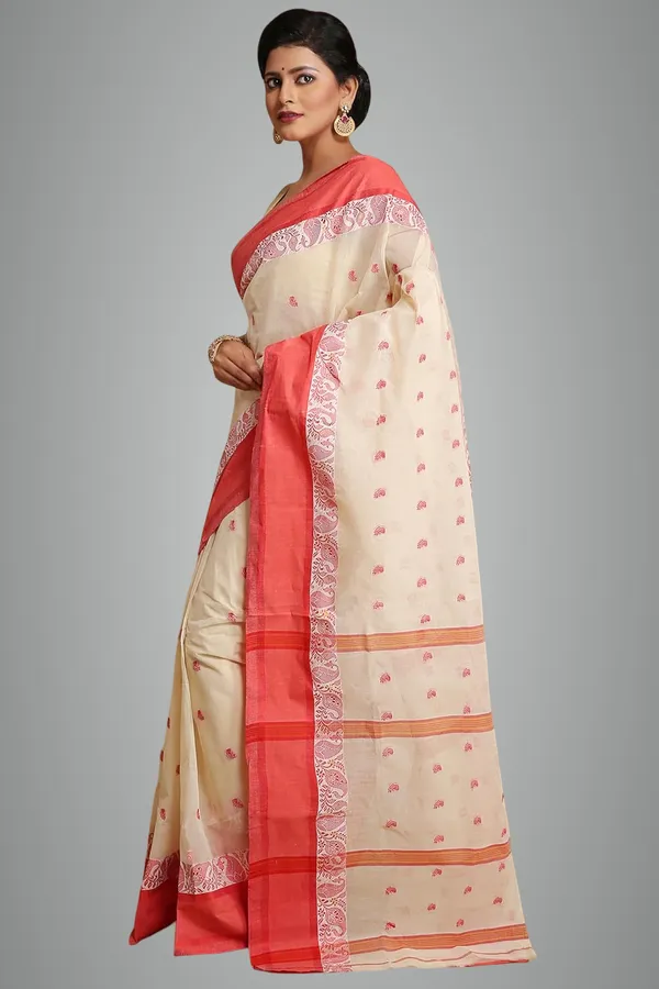 White_Pure_Cotton_Saree_With_Kalka_Design_Border_For_Women