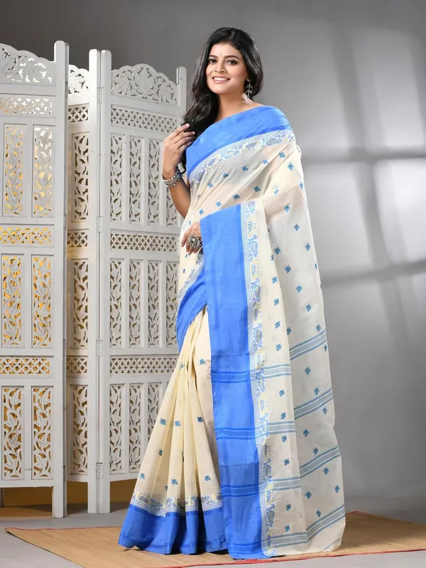 White_Pure_Cotton_Saree_With_Solid_Border_With_Starch_For_Women
