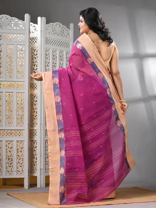 Purple_Pure_Cotton_Saree_With_Solid_Border_With_Starch_For_Women