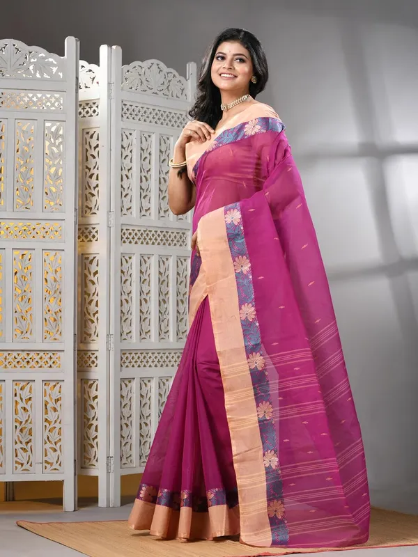 Purple_Pure_Cotton_Saree_With_Solid_Border_With_Starch_For_Women