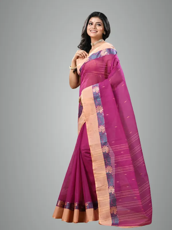 Purple_Pure_Cotton_Saree_With_Solid_Border_With_Starch_For_Women