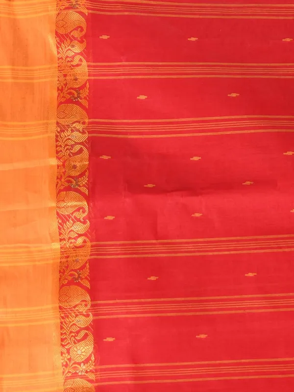 Red_&_Orange_Pure_Cotton_Saree_With_Solid_Border_With_Starch_For_Women