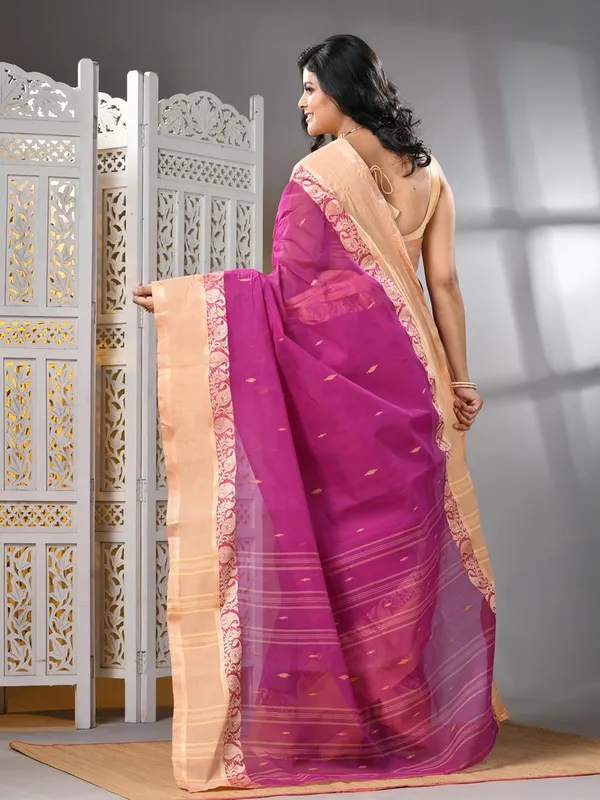 Purple_Pure_Cotton_Saree_With_Solid_Border_With_Starch_For_Women
