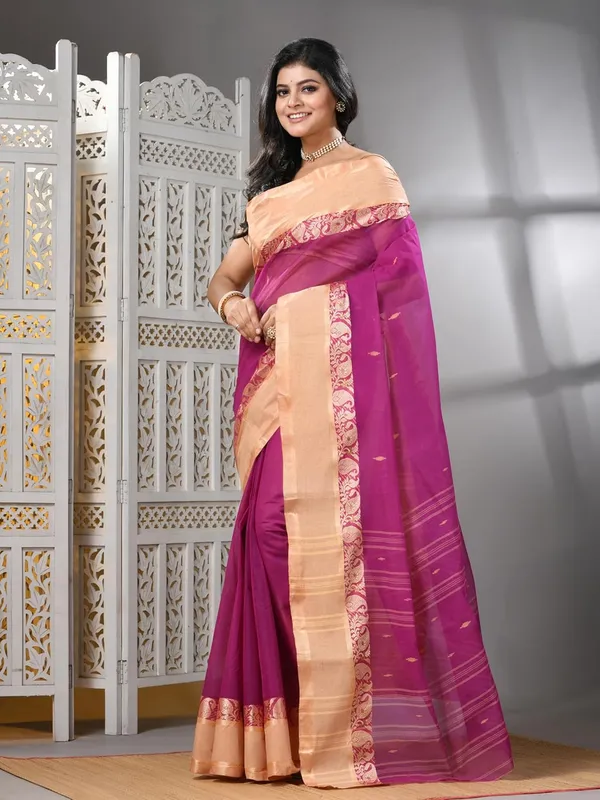 Purple_Pure_Cotton_Saree_With_Solid_Border_With_Starch_For_Women
