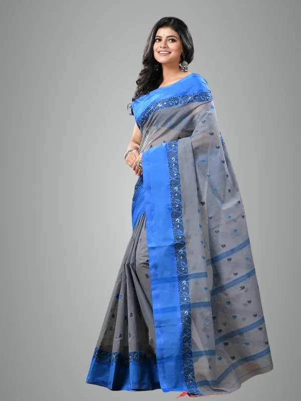 Grey_Melange_Pure_Cotton_Saree_With_Solid_Border_With_Starch_For_Women