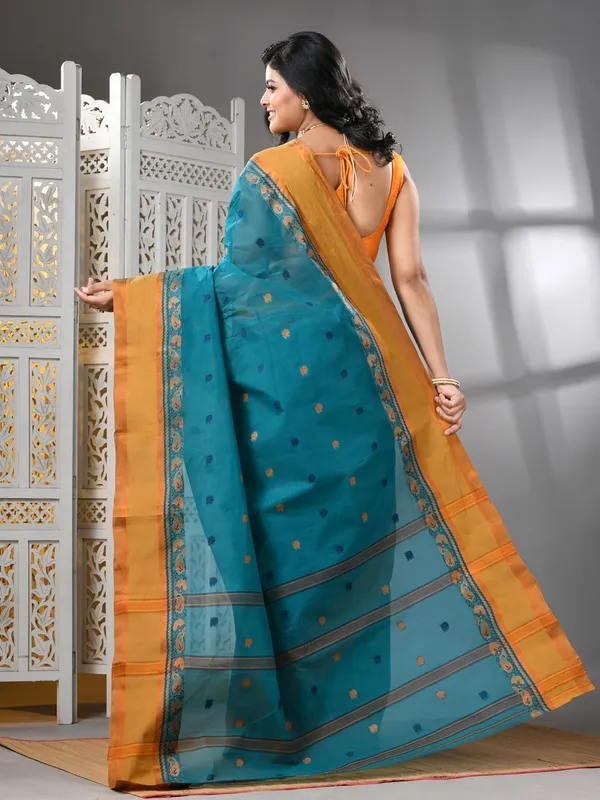 Teal_Green_Pure_Cotton_Saree_With_Solid_Border_With_Starch_For_Women