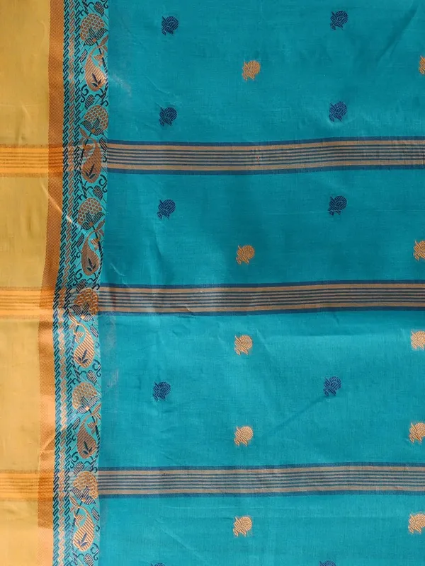 Teal_Green_Pure_Cotton_Saree_With_Solid_Border_With_Starch_For_Women