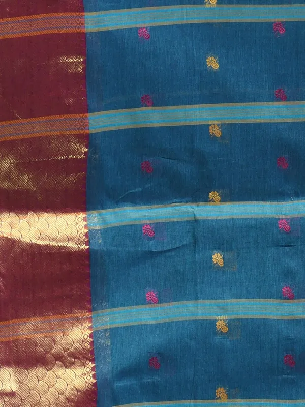 Turquoise_Blue_Pure_Cotton_Saree_With_Designer_Zari_Border_With_Starch_For_Women