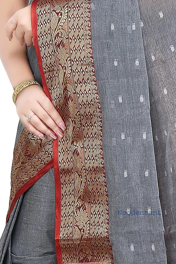 Grey_Pure_Cotton_Saree_Without_Blouse_Piece_For_Women