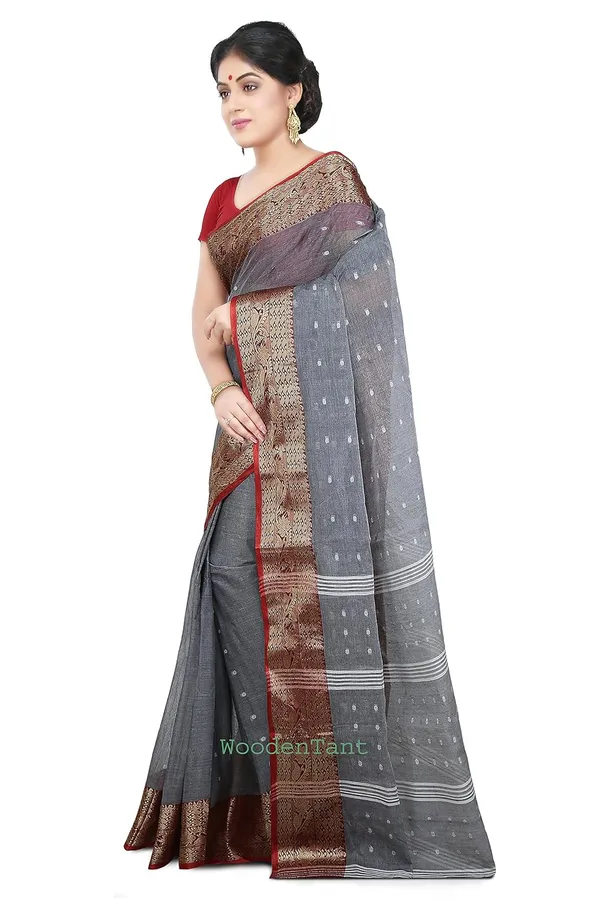 Grey_Pure_Cotton_Saree_Without_Blouse_Piece_For_Women
