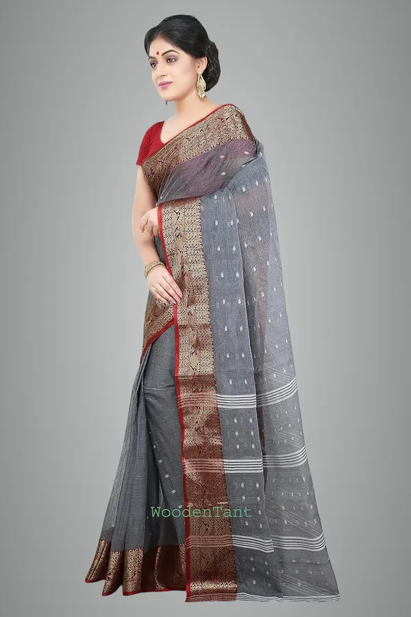 Grey_Pure_Cotton_Saree_Without_Blouse_Piece_For_Women