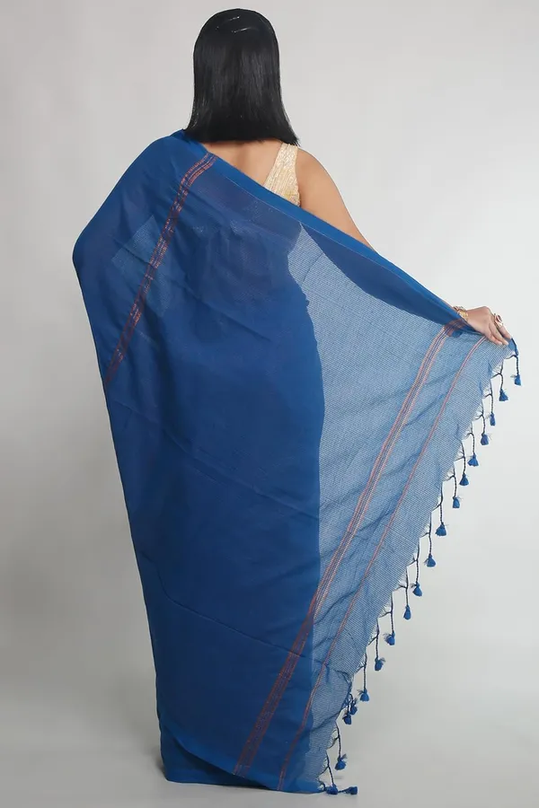 Blue_Cotton_Saree_With_Allover_Golden_Zari_Stripe_For_Women