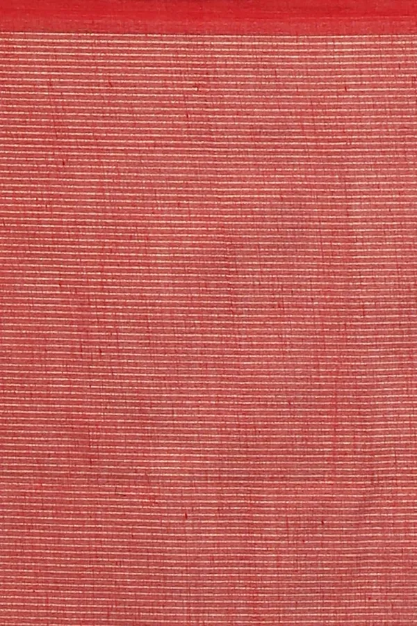 Red_Cotton_Saree_With_Allover_Golden_Zari_Stripe_For_Women