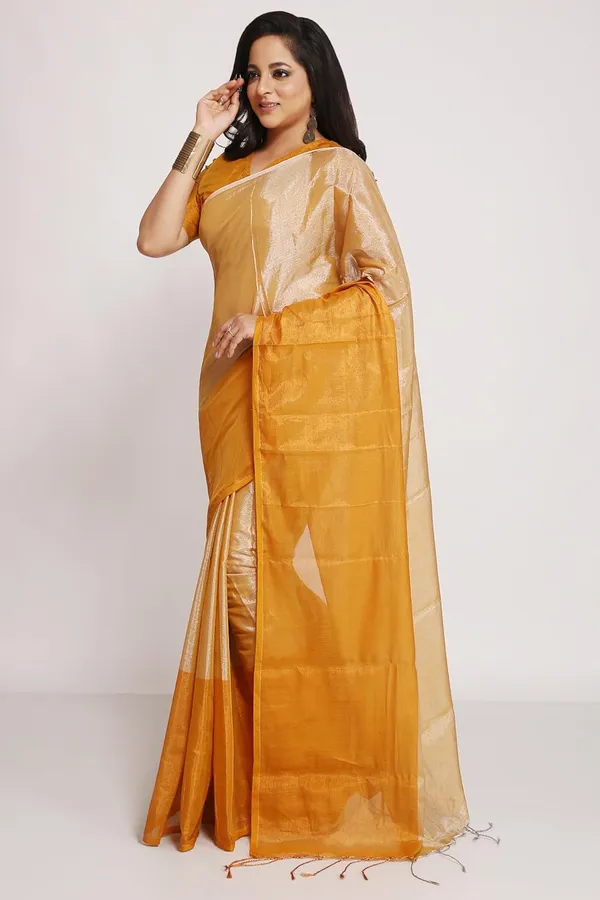 Golden_Handloom_Tissue_Zari_Plain_Saree_With_Big_Border_Without_Blouse_Piece_For_Women