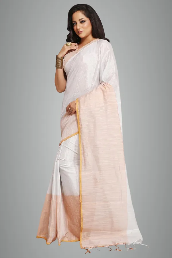 Off_White_Handloom_Tissue_Zari_Plain_Saree_With_Big_Border_Matching_Running_Blouse_Piece_For_Women