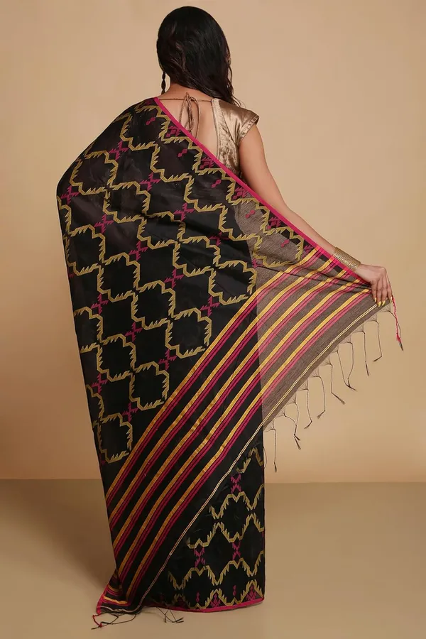 Black_Cotton_Silk_Handloom_Saree_With_Blouse_Piece_For_Women