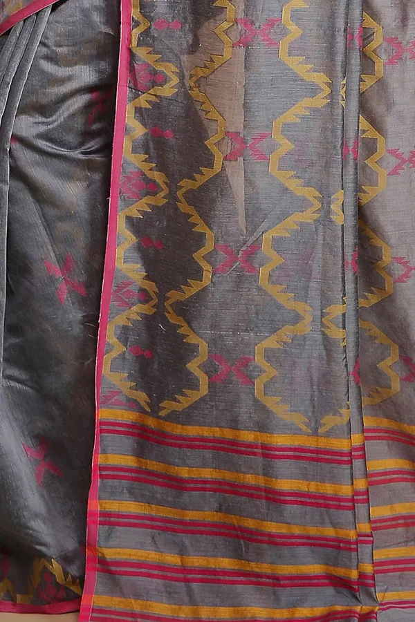 Grey_Cotton_Silk_Handloom_Saree_With_Blouse_Piece_For_Women
