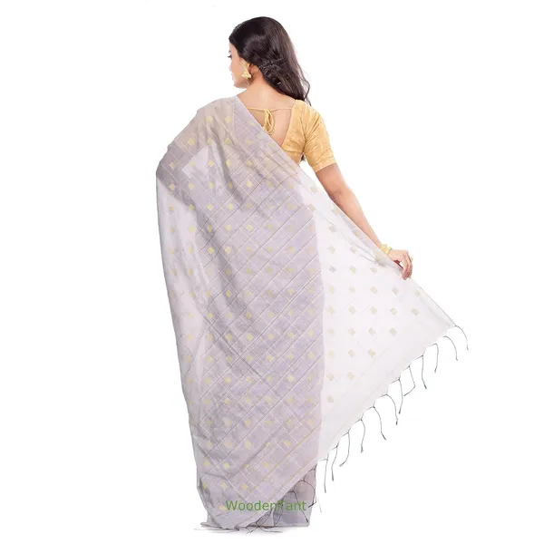 Grey_Handloom_Cotton_Silk_Saree_With_All_Over_Zari_Work_With_Blouse_Piece_For_Women