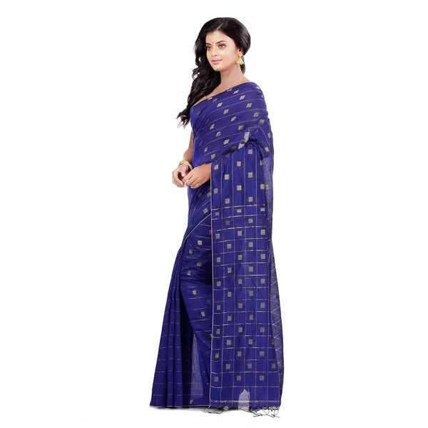 Dark_Blue_Handloom_Cotton_Silk_Saree_With_All_Over_Zari_Work_With_Blouse_Piece_For_Women