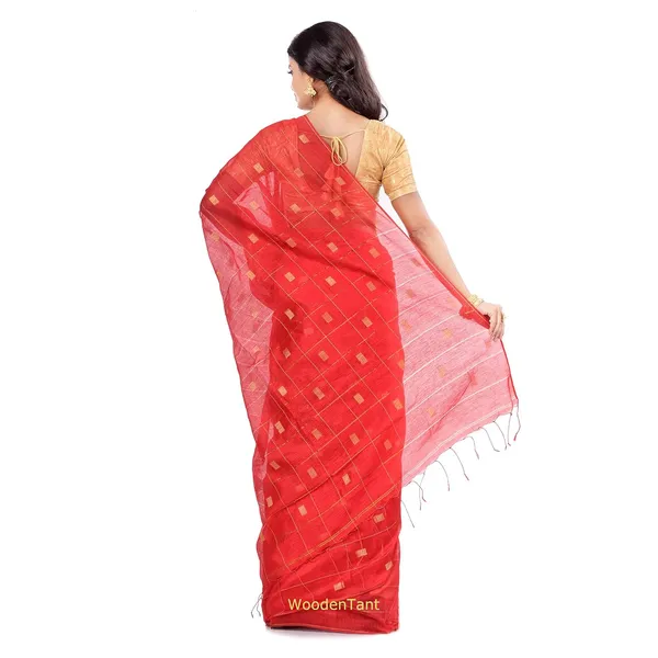 Red_Handloom_Cotton_Silk_Saree_With_All_Over_Zari_Work_With_Blouse_Piece_For_Women