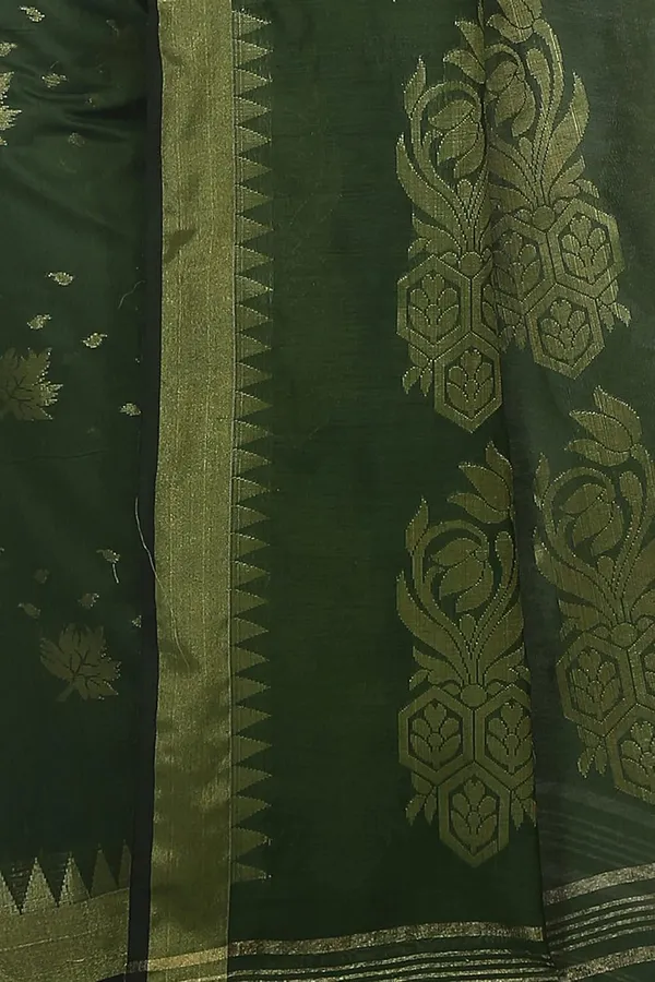 Dark_Green_Handloom_Cotton_Silk_Saree_With_Blouse_Piece_For_Women