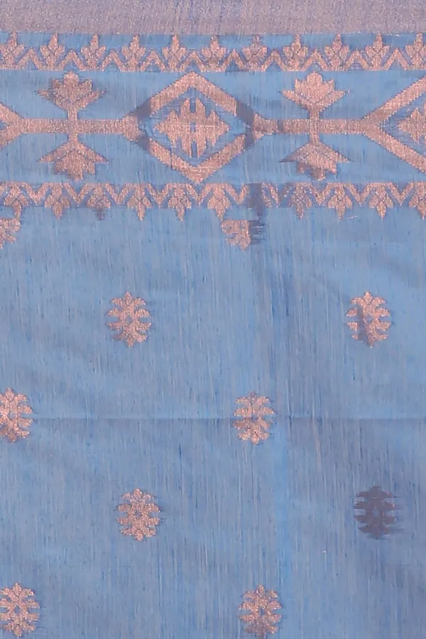 Aqua_Blue_Cotton_Silk_Handloom_Saree_With_Copper_Zari_Solid_Border_For_Women