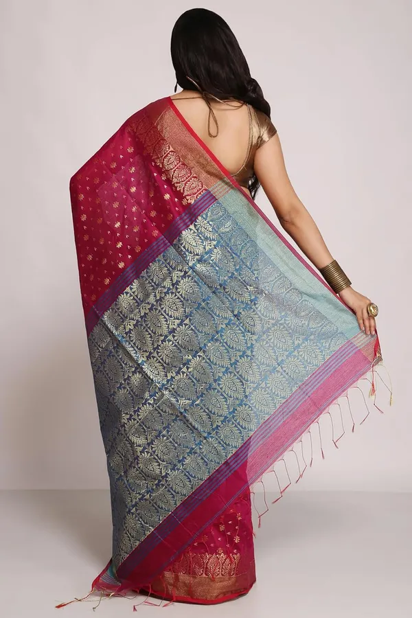 Pink_Cotton_Silk_Handloom_Saree_With_Pure_Golden_Zari_Solid_Border_For_Women