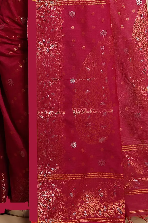 Maroon_Banarasi_Cotton_Silk_Handloom_Saree_With_Designer_Border_For_Women