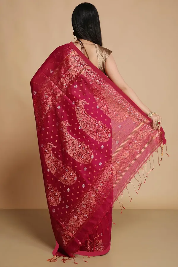 Maroon_Banarasi_Cotton_Silk_Handloom_Saree_With_Designer_Border_For_Women