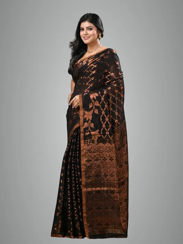 Black_Cotton_Silk_Handloom_Banarasi_Saree_With_Exquisite_Designer_Border_For_Women
