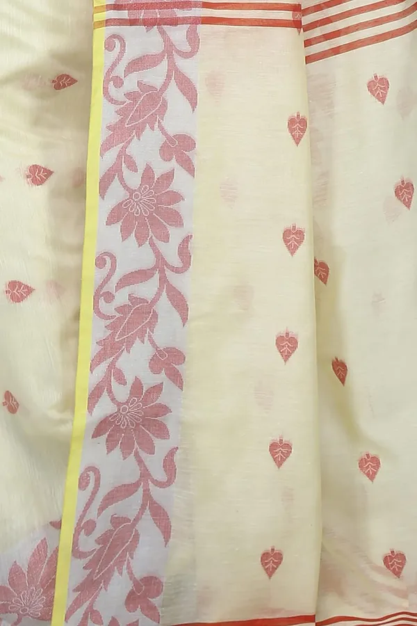 White_Woven_Handloom_Cotton_Silk_Saree_Designer_Floral_Border_With_Blouse_Piece_For_Women