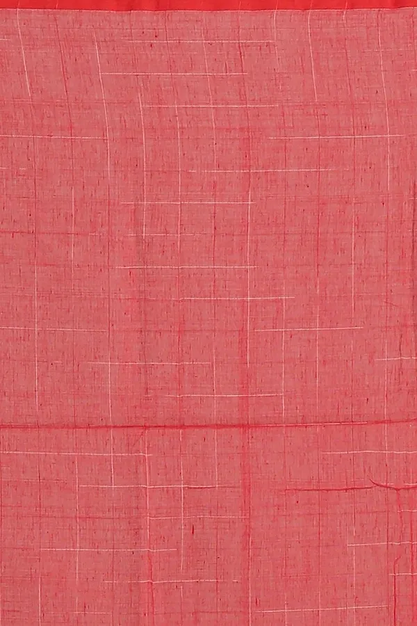 Red_Plain_Cotton_Saree_With_Hwoven_Ikkat_Work_With_Blouse_Piece_For_Women